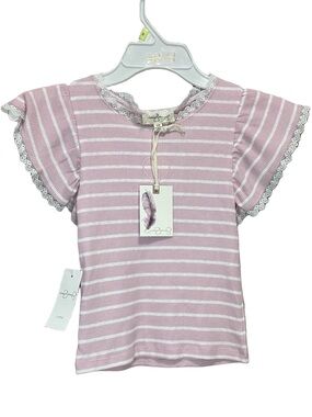 Girls' Pink Striped Lace-Trim Tee - Brand: Jessica Simpson